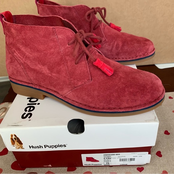 Hush Puppies Red Suede Ankle Boots Size 10 Wide - Style CYRA CATELYN - Picture 3 of 11